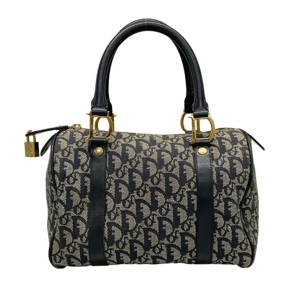Auth DIOR/ChristianDior Trotteur Navy Cream PVC Patent Leather Handbag - Picture 1 of 16